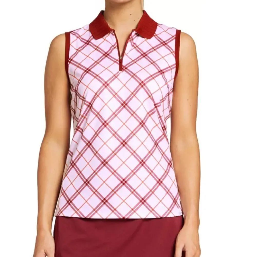 Lady Hagen Sleeveless Polo Size XXL Bias Clubhouse Plaid Pink NEW